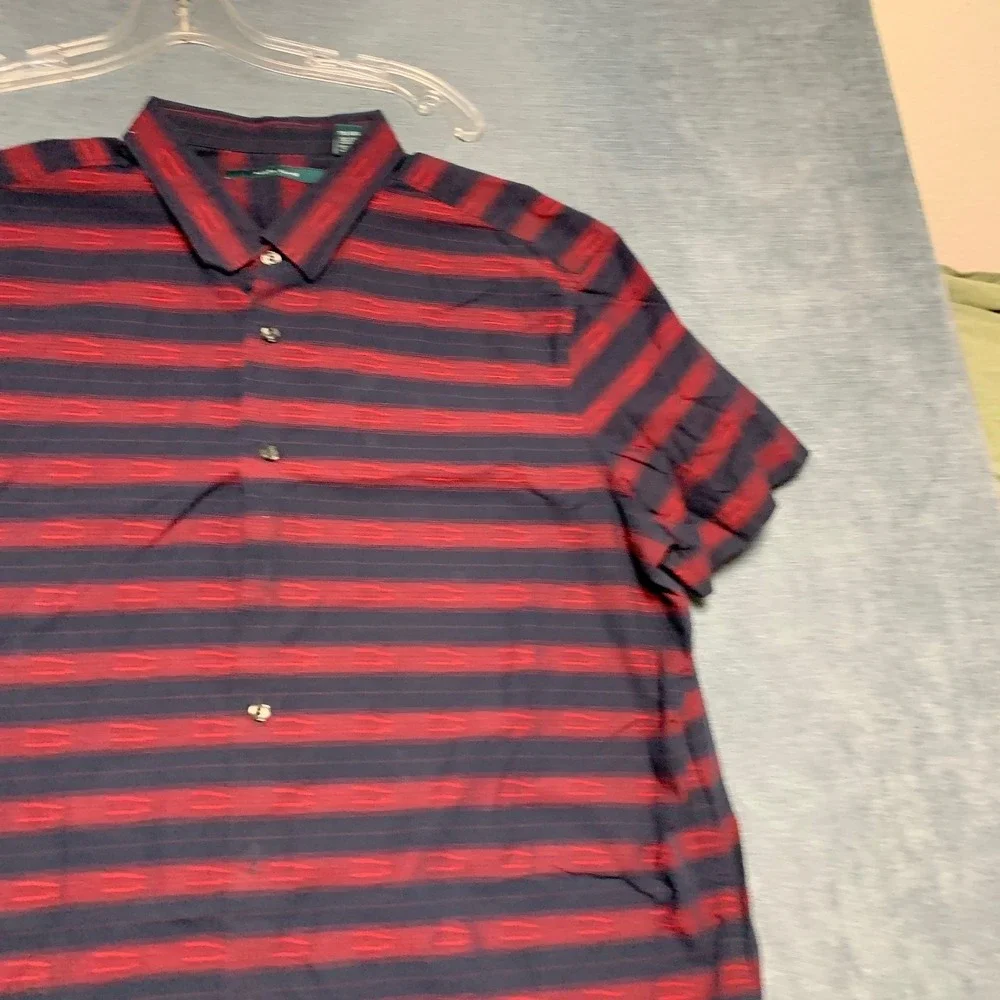 Perry Ellis Shirt Mens 3XL Black Red Striped Short Sleeve Button Front Outdoor